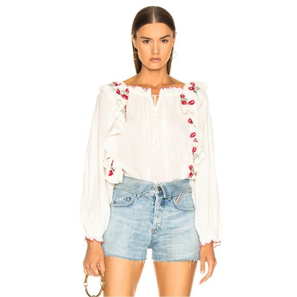 THE GREAT. Tops - The Great. Song Embroidered Cotton Ruffle Top